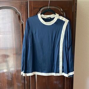 J. Crew Silk Blouse in Navy and Cream